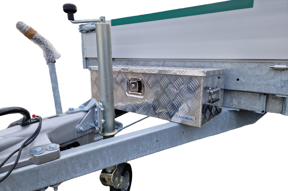 Cantonal Traanplaat aluminium disselkist/gereedschapkist/disselbak met handvaten 765x330x245 mm -  inclusief geïntegreerd slot - 2,5 mm dik materiaal