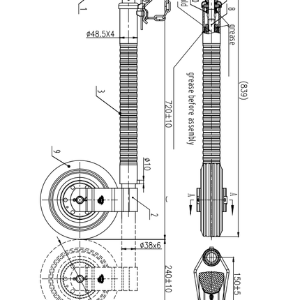 Cantonal Type Ifor Williams neuswiel - 48 mm - geribbeld - draagvermogen: 250 kg - stalen velg