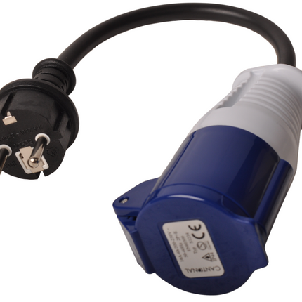 Cantonal Verloopkabel 23 cm van schuko naar CEE contrastekker