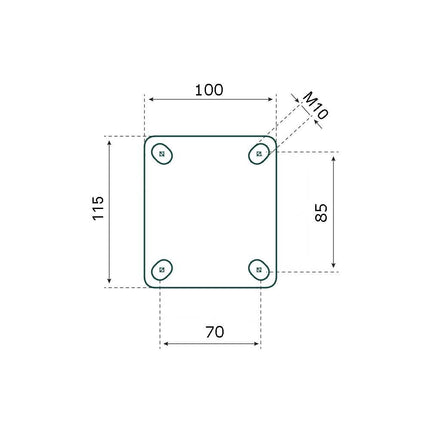 Cantonal Zwenkwiel PU 300x4 - 80 kg - totale hoogte 300 mm