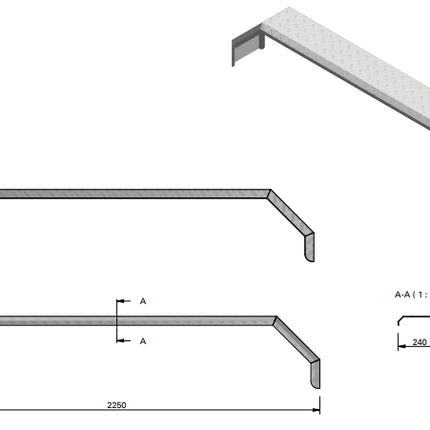 De Haan Aluminium traanplaat tandem spatbord - 2250x240x400 mm - voor tridem asser