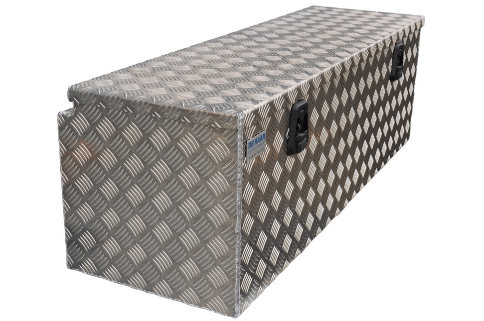De Haan De Haan Box - 1200x400x400 mm - water en stofdichte aluminium traanplaat disselbak - voorzien van gasveren en 2 t-sluitingen