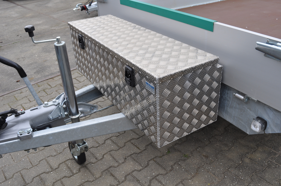 De Haan De Haan Box - 1200x400x400 mm - water en stofdichte aluminium traanplaat disselbak - voorzien van gasveren en 2 t-sluitingen