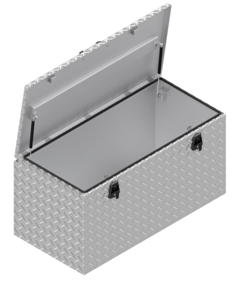 De Haan De Haan Box - 1200x600x600 mm - water en stofdichte aluminium traanplaat disselbak - voorzien van gasveren en 2 t-sluitingen