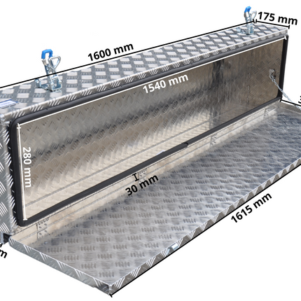 De Haan DE HAAN BOX HL - 1600x380x190 mm - waterdichte en stofdichte aluminium traanplaat disselbak - voorzien van vlinderslot of spansluiting
