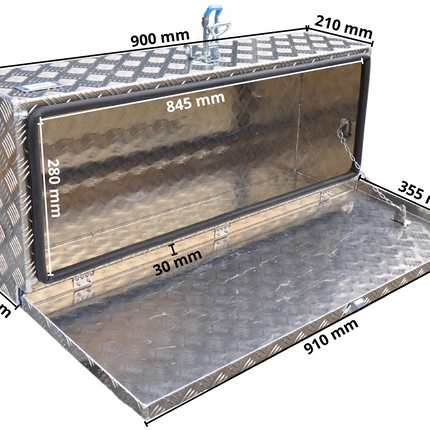 De Haan DE HAAN BOX HS - 900x380x230 mm - waterdichte en stofdichte aluminium traanplaat disselbak - voorzien van vlinderslot, spansluiting of t-sluiting
