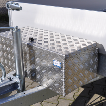 De Haan DE HAAN BOX L - 750x380x280 mm - waterdichte en stofdichte aluminium traanplaat disselbak - voorzien van vlinderslot, spansluiting of t-sluiting