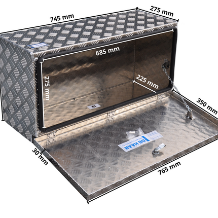 De Haan DE HAAN BOX L - 750x380x280 mm - waterdichte en stofdichte aluminium traanplaat disselbak - voorzien van vlinderslot, spansluiting of t-sluiting