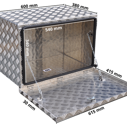 De Haan DE HAAN BOX OH - 600x400x400 mm - waterdichte en stofdichte aluminium traanplaat disselbak - voorzien van vlinderslot of t-sluiting