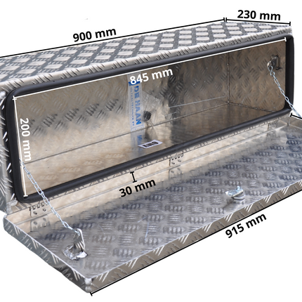 De Haan DE HAAN BOX OM - 900x250x250 mm - waterdichte en stofdichte aluminium traanplaat disselbak - voorzien van vlinderslot of t-sluiting