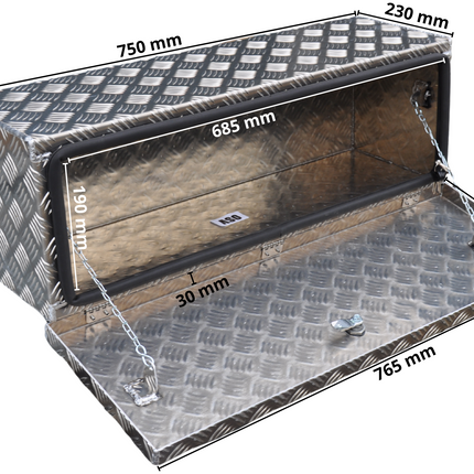 De Haan DE HAAN BOX OS - 750x250x250 mm - waterdichte en stofdichte aluminium traanplaat disselbak - voorzien van vlinderslot of t-sluiting