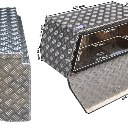 De Haan DE HAAN BOX PBV - waterdichte en stofdichte aluminium traanplaat disselbak 750x320x400 mm - voorzien van vlinderslot