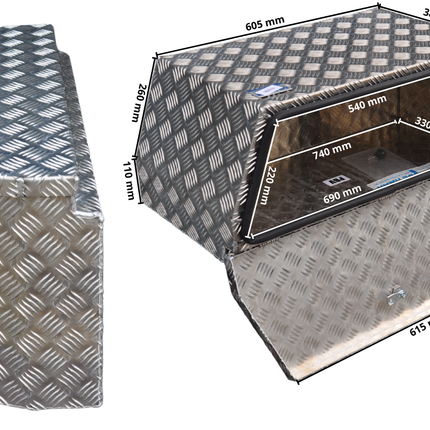 De Haan DE HAAN BOX PBV - waterdichte en stofdichte aluminium traanplaat disselbak 750x320x400 mm - voorzien van vlinderslot