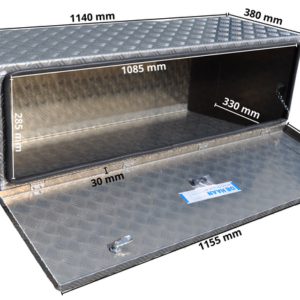 De Haan DE HAAN BOX U - 1140x380x400 mm - waterdichte en stofdichte aluminium traanplaat disselbak - voorzien van vlinderslot, spansluiting of t-sluiting