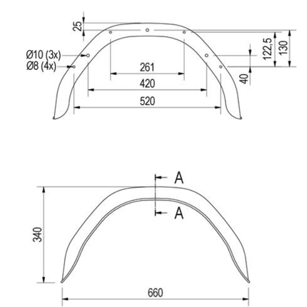 De Haan Metalen spatbord 12 inch - 660x190x340 mm - omtrek 1060 mm