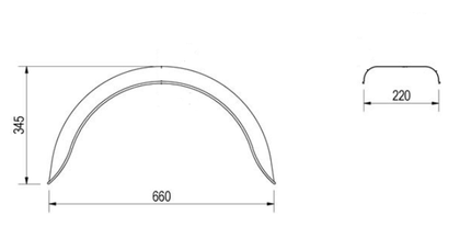 De Haan Metalen spatbord 13 inch - 660x220x345 mm - omtrek 1065 mm - geschikt voor boottrailer