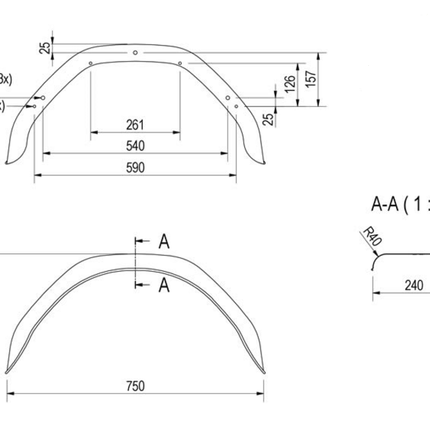 De Haan Metalen spatbord - 750x240x350 mm - omtrek 1150 mm