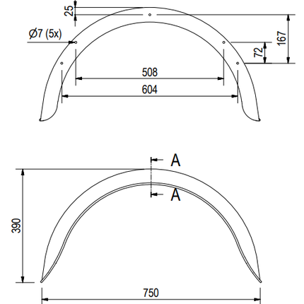 De Haan Metalen spatbord - 750x240x390 mm - omtrek 1210 mm