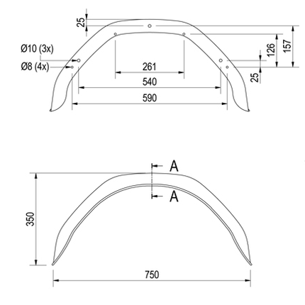 De Haan Origineel Anssems spatbord metaal - 750x200x350 mm  - omtrek 1150 mm - BSX 750