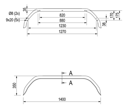 De Haan Origineel Anssems tandem spatbord metaal 1400x220x350 mm  - omtrek 1800 mm