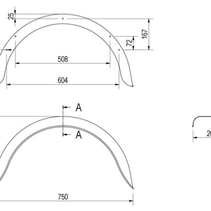 De Haan Origineel spatbord metaal 750x200x390  mm  - omtrek 1210 mm