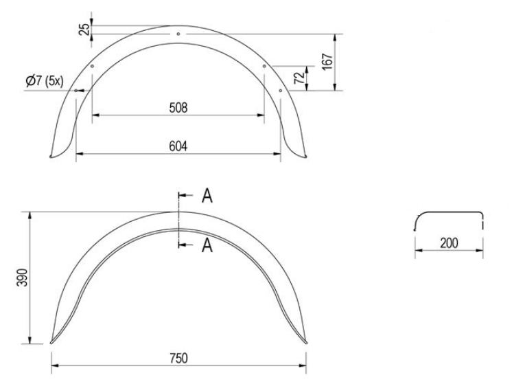 De Haan Origineel spatbord metaal 750x200x390  mm  - omtrek 1210 mm