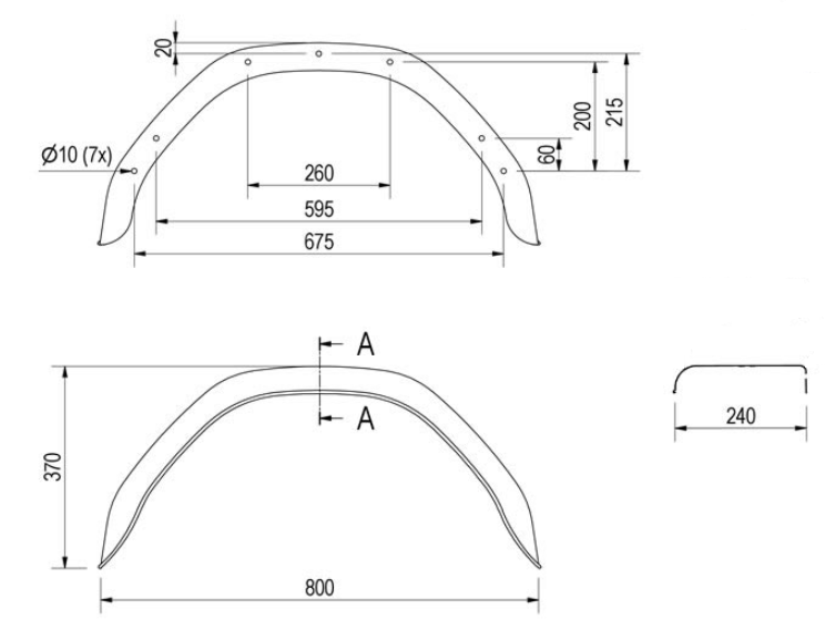 De Haan Origineel spatbord metaal 800x240x370  mm  - omtrek 1240 mm