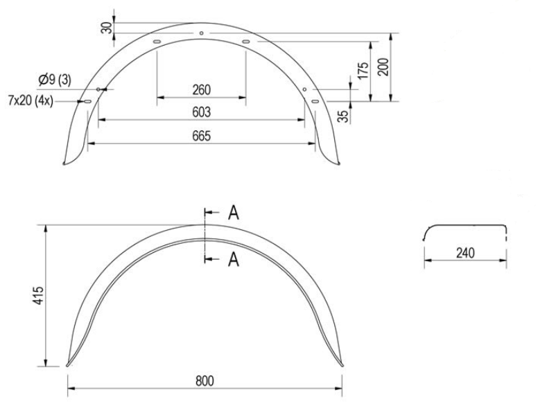 De Haan Origineel spatbord metaal 800x240x415  mm  - omtrek 1285 mm