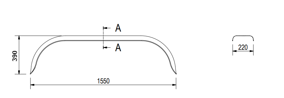 De Haan Origineel tandem spatbord metaal 1550x390x220 mm  - omtrek  2040 mm