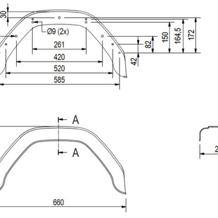 De Haan Origineel VanClaes spatbord kunststof 660x200x330 mm   - omtrek 1040 mm - geschikt voor VanClaes boottrailers