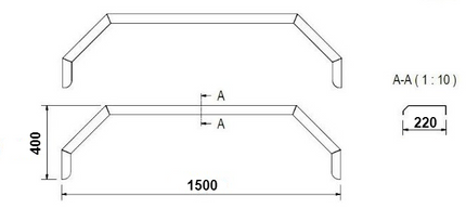 De Haan Tandem spatbord - 1500x220x400 mm - aluminium traanplaat materiaal - 5-kant