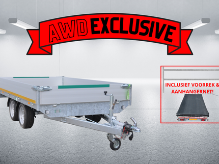 Eduard AWD exclusive Eduard plateauwagen - 310x180 cm - 2000 kg bruto laadvermogen - 63 cm laadvloerhoogte - 30 cm borden - inclusief gratis accessoires voorrek & aanhangernet