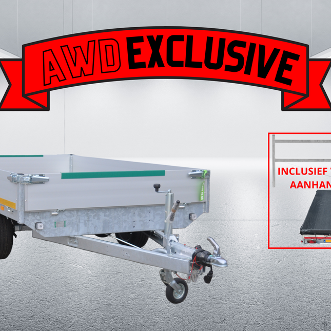 Eduard AWD exclusive Eduard plateauwagen - 310x180 cm - 2000 kg bruto laadvermogen - 63 cm laadvloerhoogte - 30 cm borden - inclusief gratis accessoires voorrek & aanhangernet