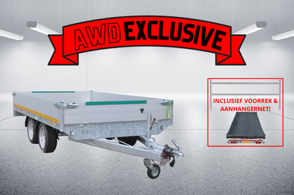 Eduard AWD exclusive Eduard plateauwagen - 310x180 cm - 2000 kg bruto laadvermogen - 63 cm laadvloerhoogte - 30 cm borden - inclusief gratis accessoires voorrek & aanhangernet