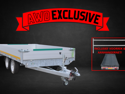 Eduard AWD exclusive Eduard plateauwagen - 310x180 cm - 2000 kg bruto laadvermogen - 63 cm laadvloerhoogte - 30 cm borden - inclusief gratis accessoires voorrek & aanhangernet