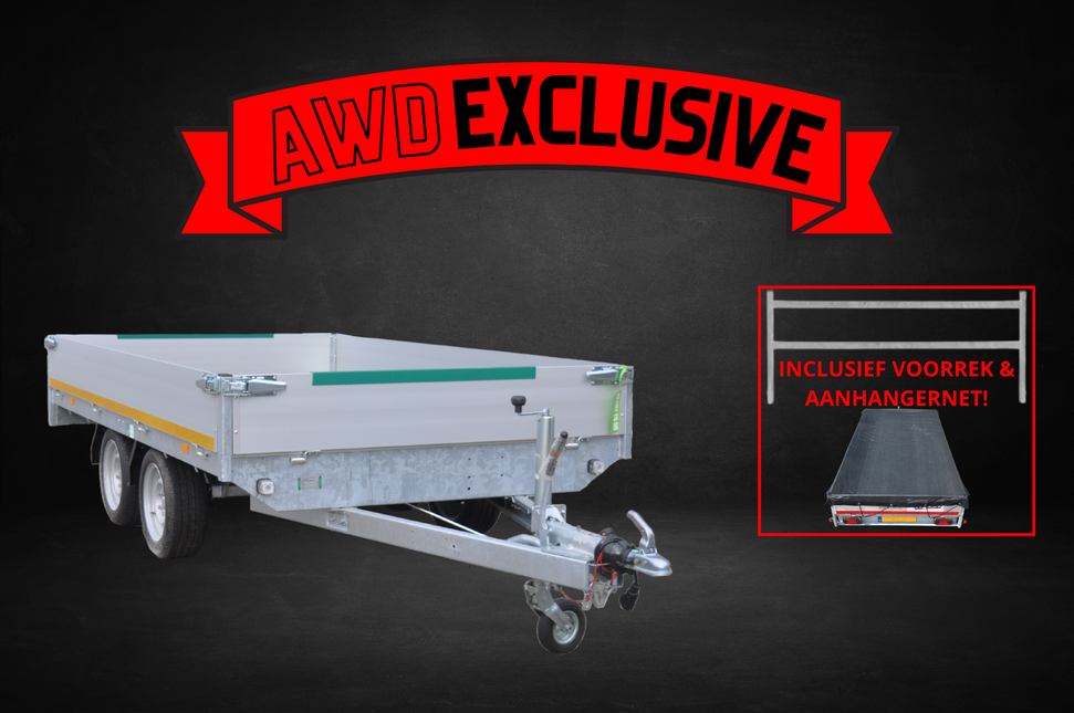 Eduard AWD exclusive Eduard plateauwagen - 310x180 cm - 2000 kg bruto laadvermogen - 63 cm laadvloerhoogte - 30 cm borden - inclusief gratis accessoires voorrek & aanhangernet