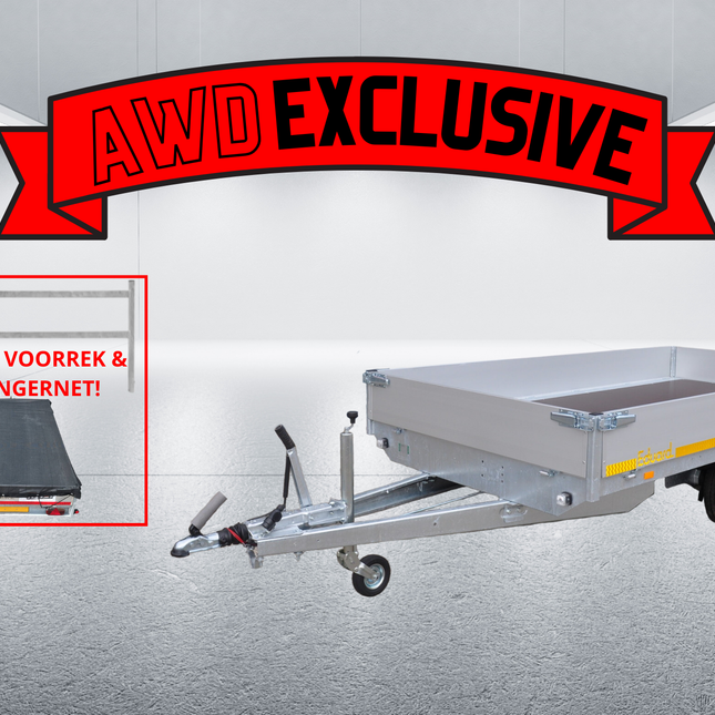 Eduard AWD exclusive geremde Eduard plateauwagen - 310x180 cm - 1500 kg bruto laadvermogen - 63 cm laadvloerhoogte - 30 cm borden - inclusief gratis accessoires voorrek & aanhangernet