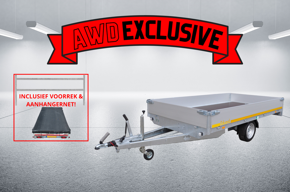 Eduard AWD exclusive geremde Eduard plateauwagen - 310x180 cm - 1500 kg bruto laadvermogen - 63 cm laadvloerhoogte - 30 cm borden - inclusief gratis accessoires voorrek & aanhangernet
