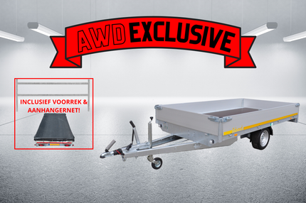 Eduard AWD exclusive geremde Eduard plateauwagen - 310x180 cm - 1500 kg bruto laadvermogen - 63 cm laadvloerhoogte - 30 cm borden - inclusief gratis accessoires voorrek & aanhangernet