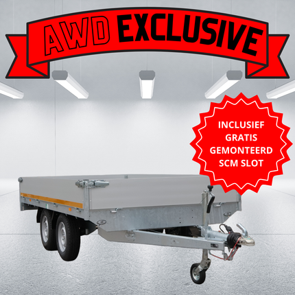 Eduard AWD exclusive geremde Eduard plateauwagen - 330x180 cm - 2500 kg bruto laadvermogen - 72 cm laadvloerhoogte - 30 cm borden