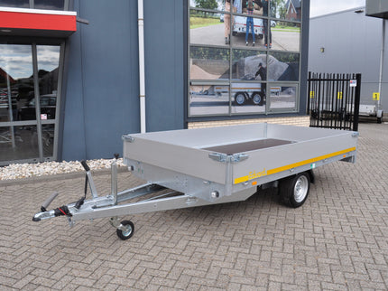 Eduard Complete edition - geremde Eduard plateauwagen - 310x180 cm - 1500 kg bruto laadvermogen - 63 cm laadvloerhoogte - 30 cm borden - inclusief voorrek & aanhangernet
