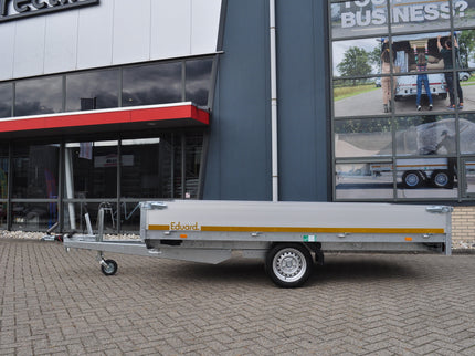 Eduard Complete edition - geremde Eduard plateauwagen - 310x180 cm - 1500 kg bruto laadvermogen - 63 cm laadvloerhoogte - 30 cm borden - inclusief voorrek & aanhangernet