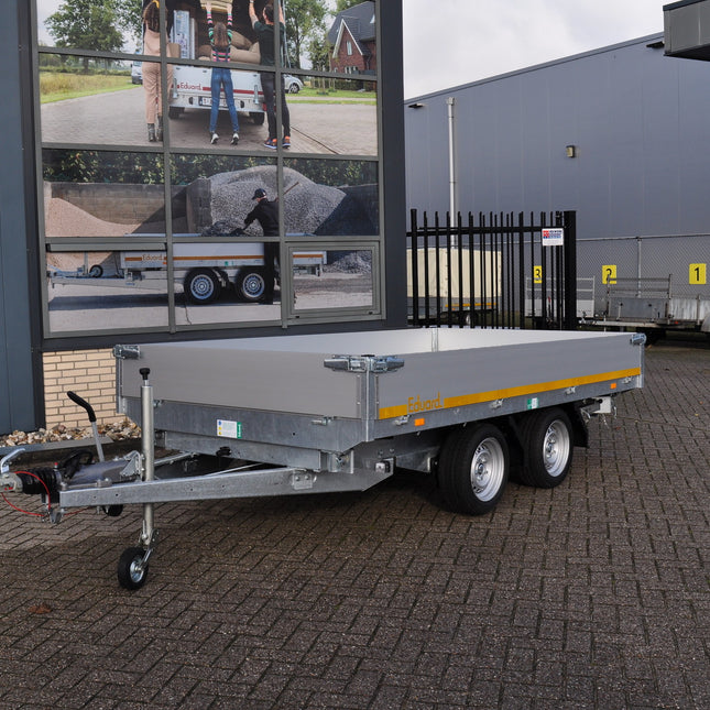 Eduard Eduard drie-zijdige kipper 3500 kg elektrisch extern laden - 330x180 cm - inclusief lichte en sterke aluminium oprijplaten & uitzetsteunen