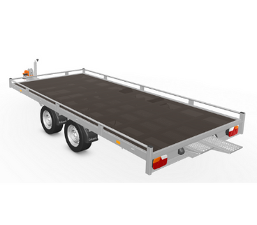 Eduard Geremde Eduard autotransporter - 406x200 cm - 2700 kg bruto laadvermogen - 63 cm laadvloerhoogte - 10 cm reling - inclusief lier en oprijplaten