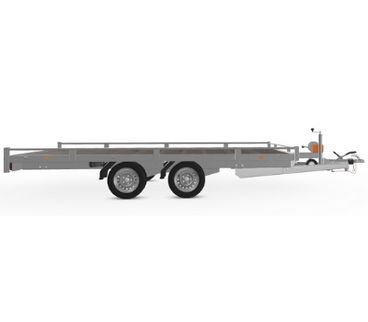 Eduard Geremde Eduard autotransporter - 406x200 cm - 2700 kg bruto laadvermogen - 63 cm laadvloerhoogte - 10 cm reling - inclusief lier en oprijplaten