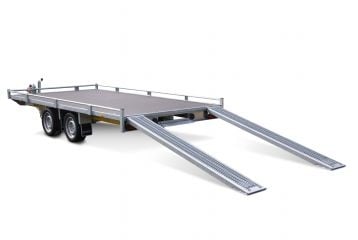 Eduard Geremde Eduard autotransporter - 406x200 cm - 3000 kg bruto laadvermogen - 63 cm laadvloerhoogte - 10 cm hoge reling - inclusief lier en oprijplaten