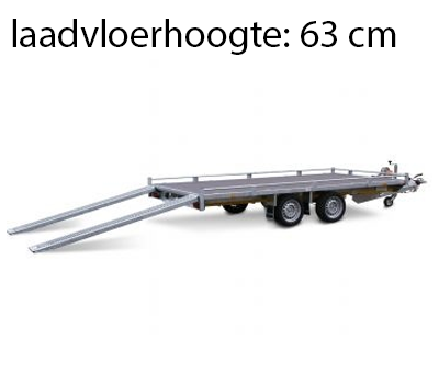 Eduard Geremde Eduard autotransporter - 406x200 cm - 3500 kg bruto laadvermogen - 63 cm laadvloerhoogte - 10 cm hoge reling - inclusief lier en oprijplaten