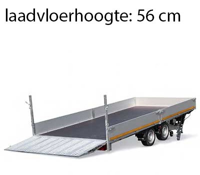 Eduard Geremde Eduard machinetransporter - 506x200 cm - 3000 kg bruto laadvermogen - elektrisch, extern laden, afstandsbediening - 56 cm laadvloerhoogte - 30 cm borden