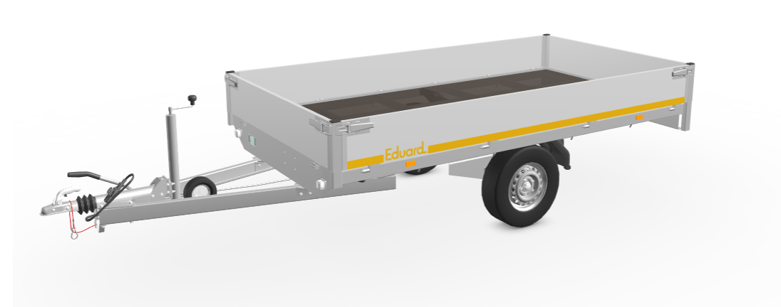 Eduard Geremde Eduard multitransporter - 310x160 cm - 1350 kg bruto laadvermogen - 72 cm laadvloerhoogte - 30 cm borden - inclusief oprijplaten