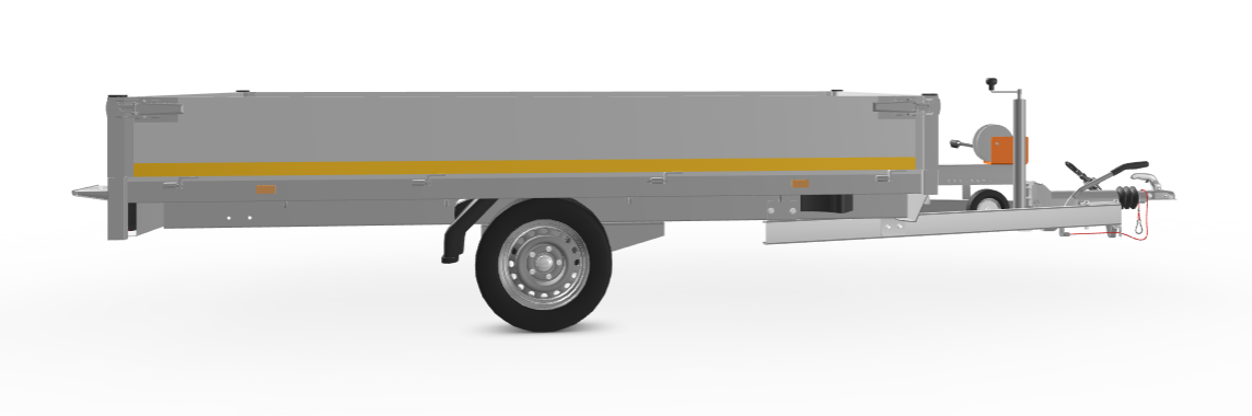Eduard Geremde Eduard multitransporter - 310x160 cm - 1500 kg bruto laadvermogen - 63 cm laadvloerhoogte - 30 cm borden - inclusief oprijplaten en handlier